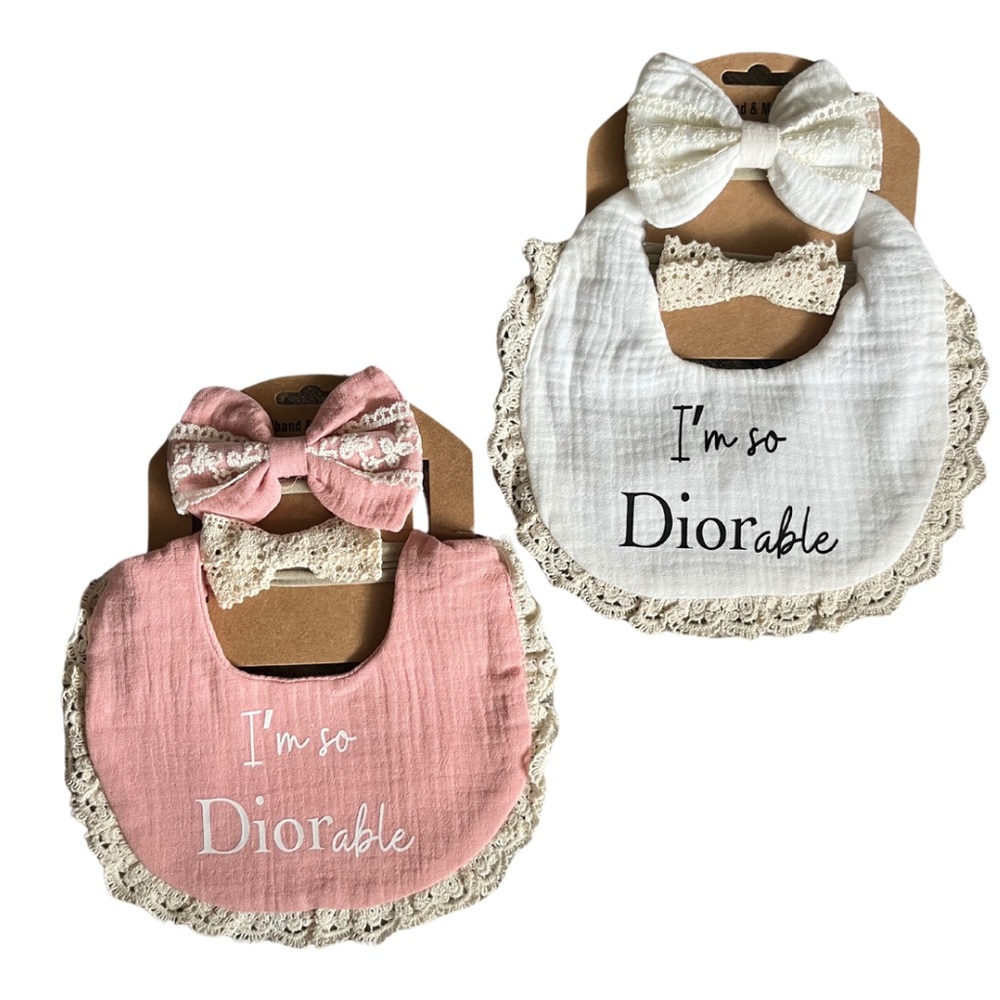 Diorable Bib & 2 Bow Headbands Set